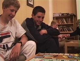 Ryan and James playing Monopoly at Exford youth hostel